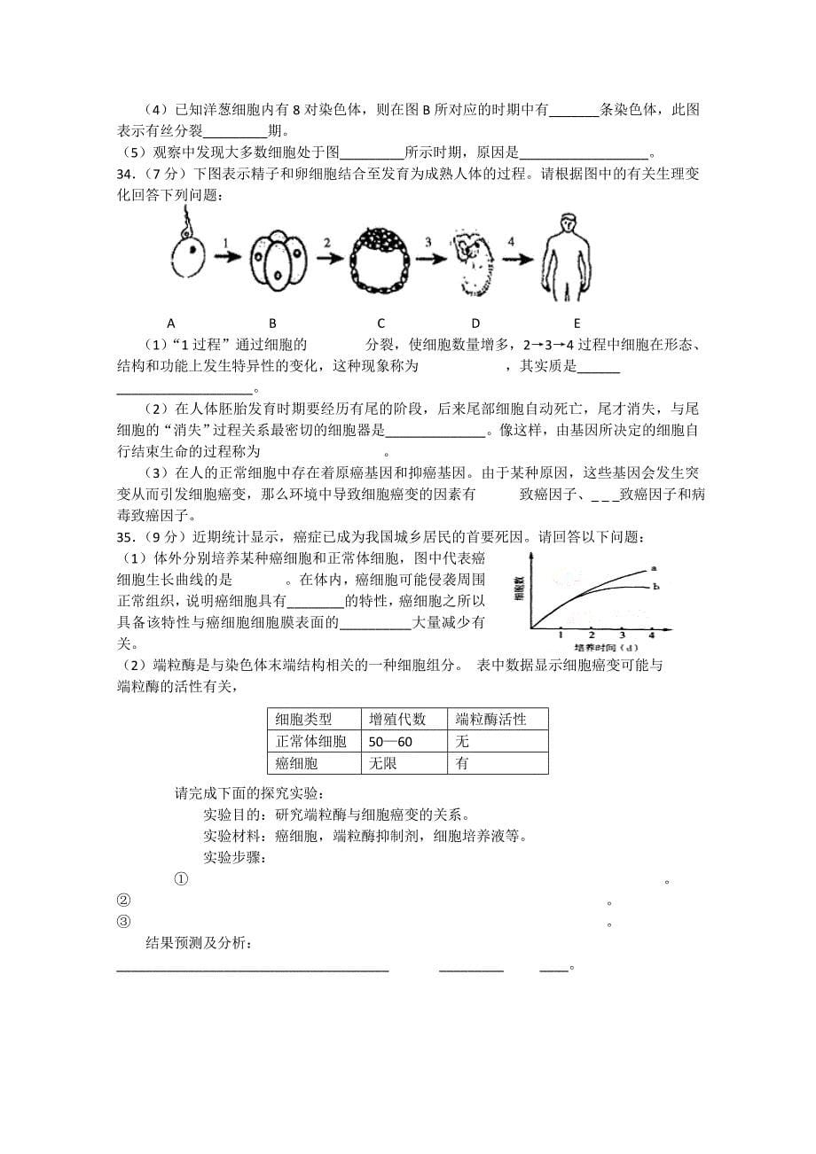 云南省高一生物上学期单元测试4分了子与细胞人教版_第5页