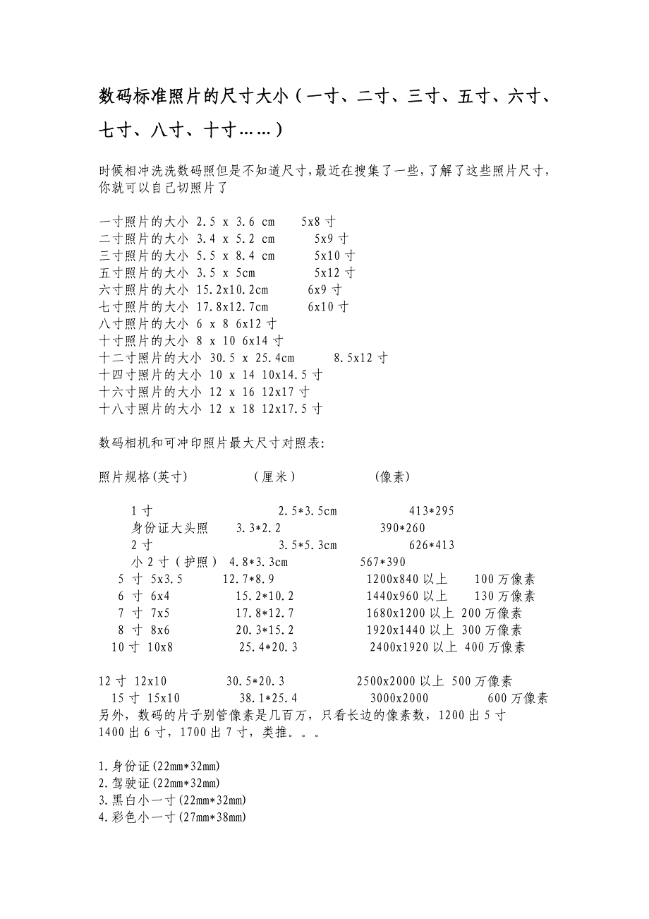 数码标准照片的尺寸大小_第1页