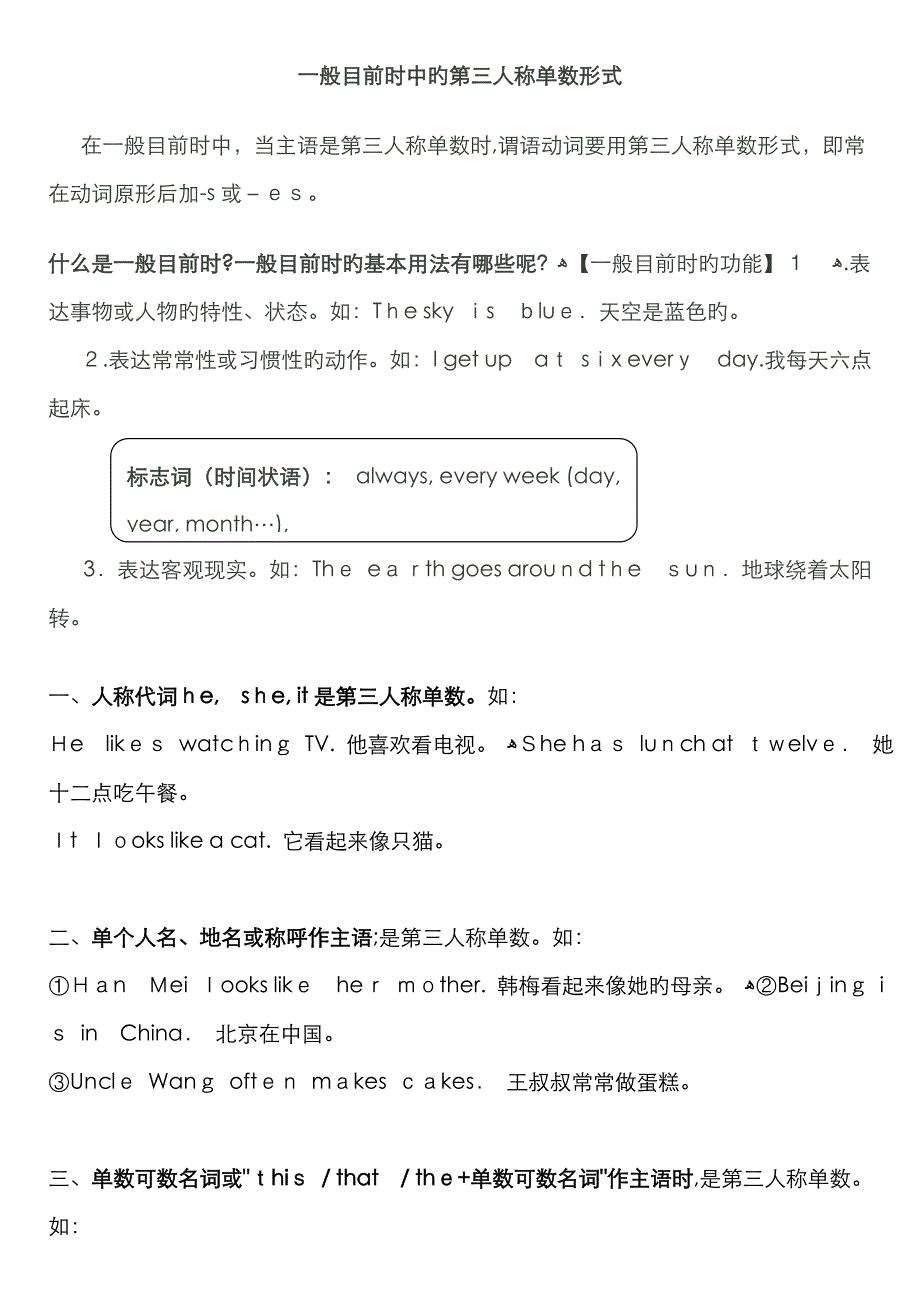 小学动词第三人称单数讲解及练习_第1页