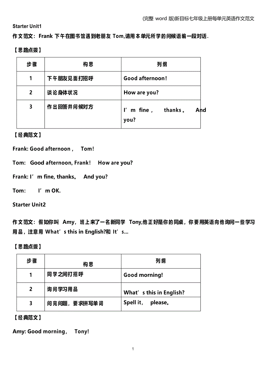 新目标七年级上册每单元英语作文范文_第1页