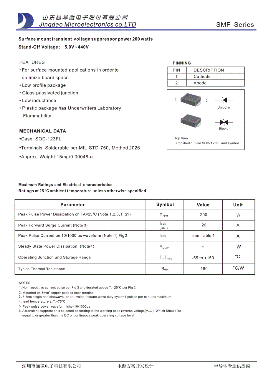 SMF6.0A tvs瞬态抑制二极管-SMF6.0A SOD-123 tvs管参数_骊微电子.docx_第1页