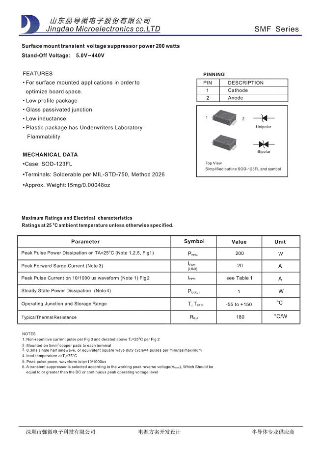 SMF6.0A tvs瞬态抑制二极管-SMF6.0A SOD-123 tvs管参数_骊微电子.docx