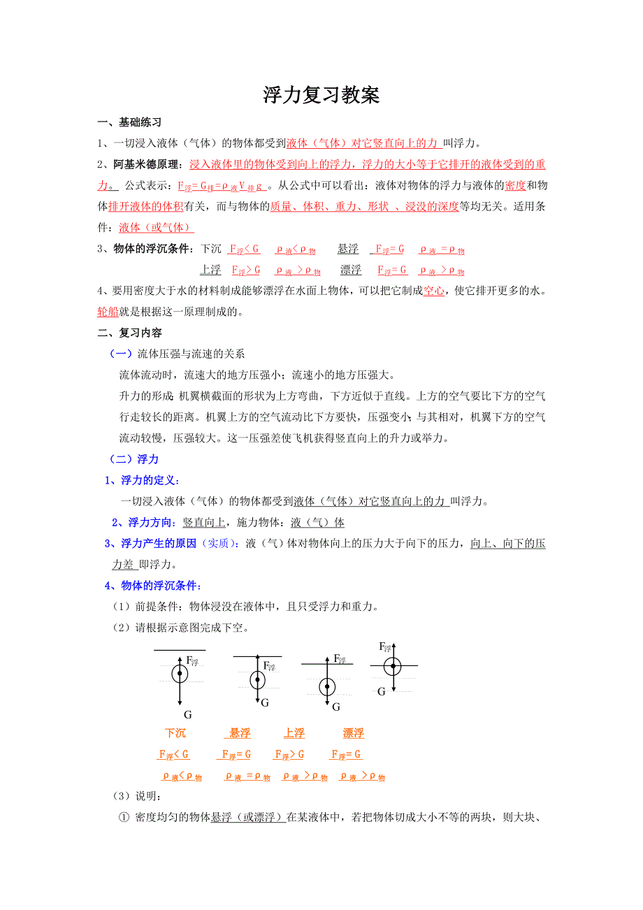 浮力复习教案_第1页