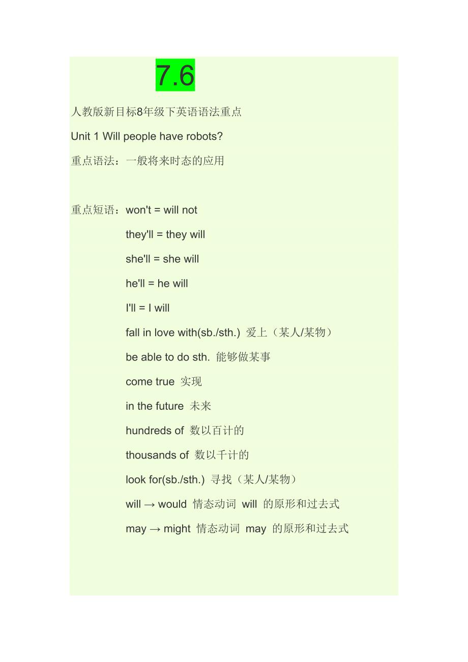 人教版新目标8年级下英语语法重点_第1页