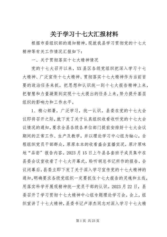 2023年学习十七大汇报材料.docx