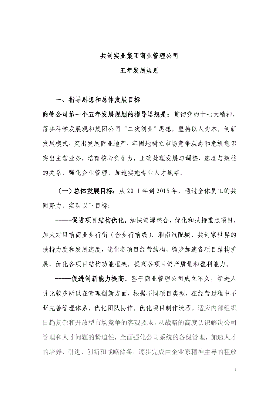 某实业集团商业管理公司五年发展规划.doc_第1页