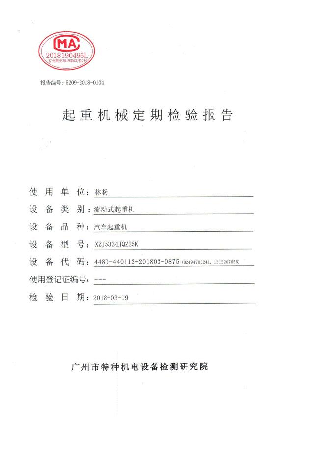 25T汽车吊检验报告