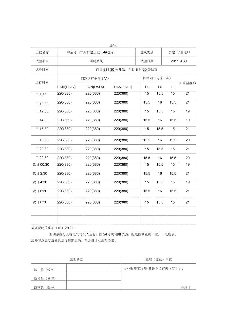 建筑物照明通电试运行记录_第5页