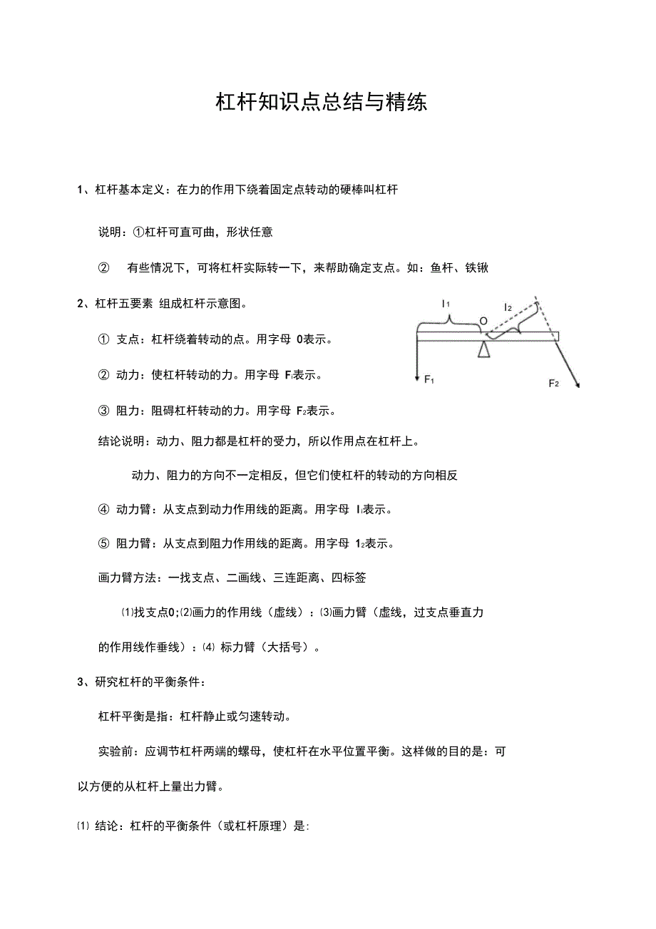 杠杆知识点总结与精练_第1页