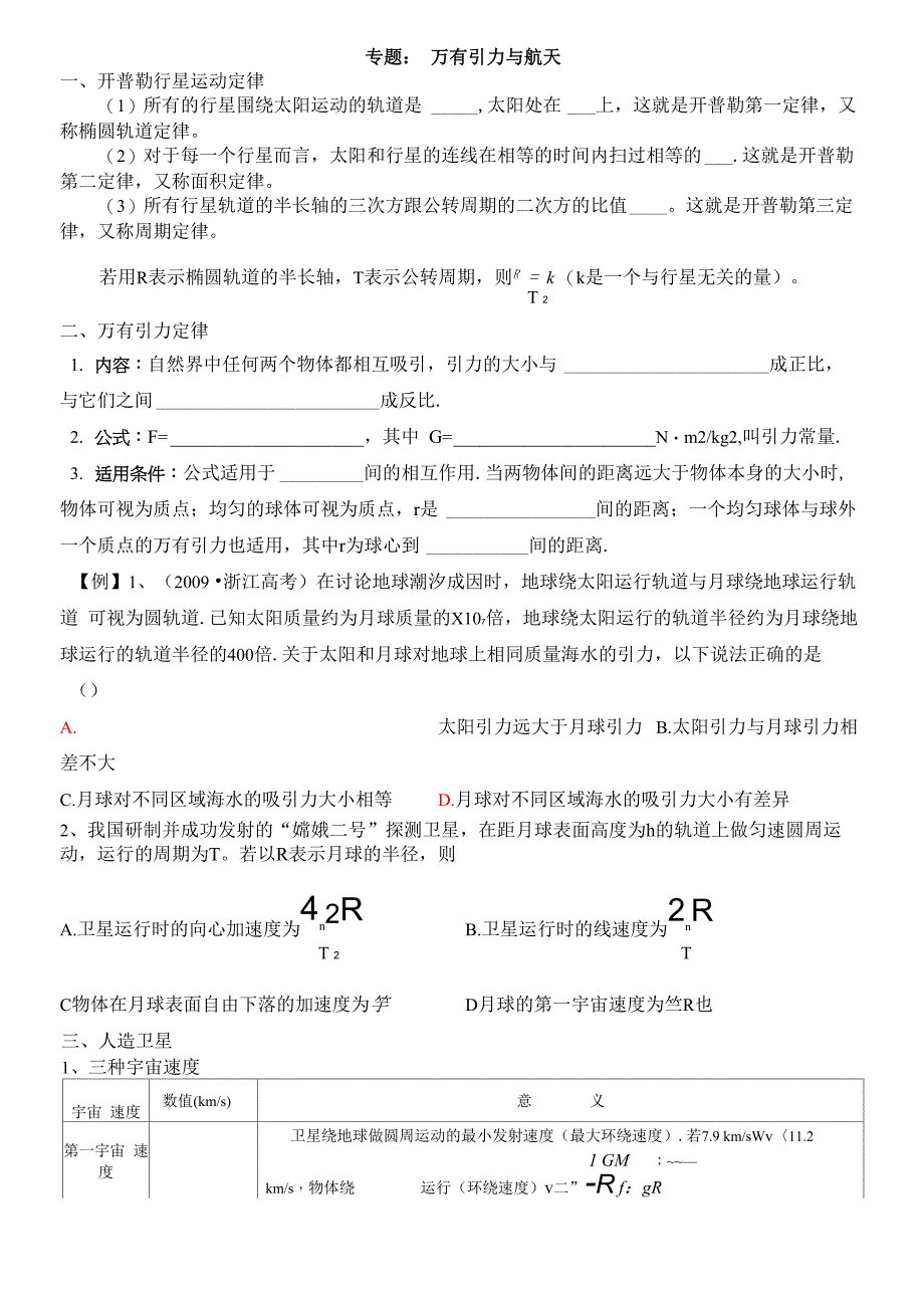 万有引力与航天专题复习_第1页