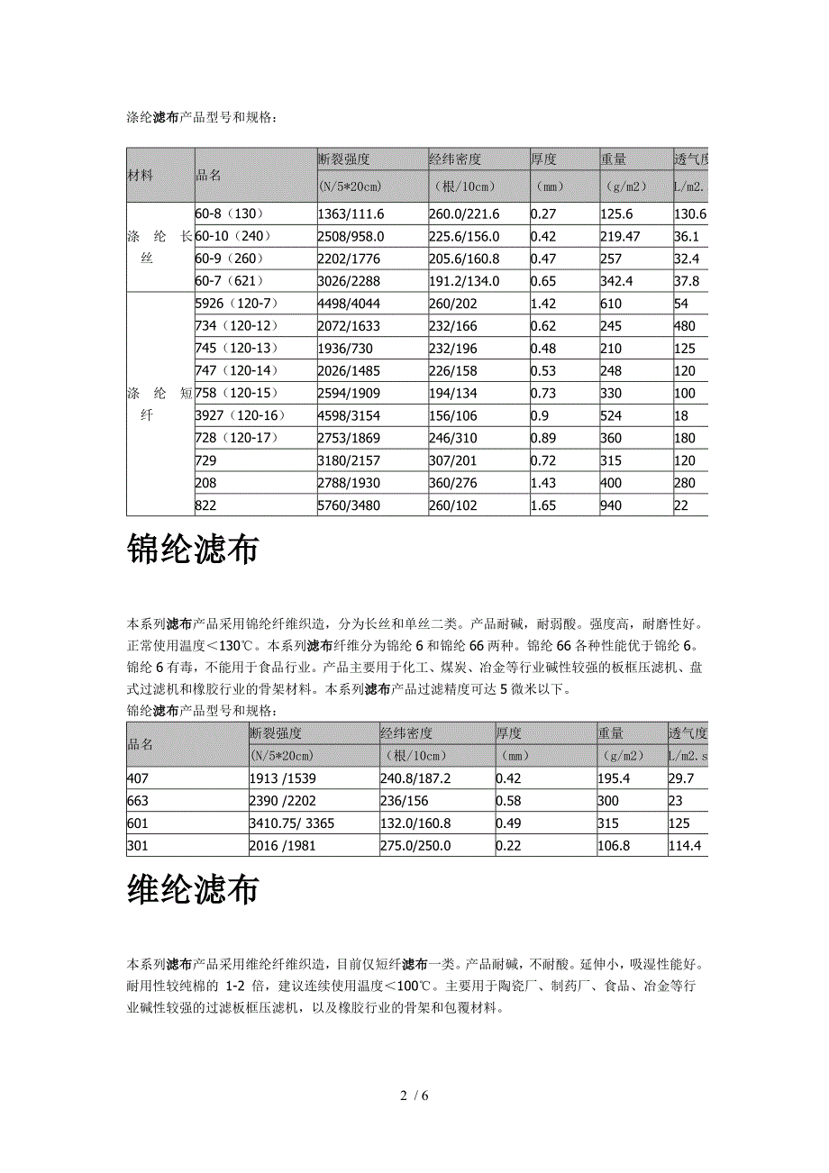 各种滤布性能及规格参考_第2页