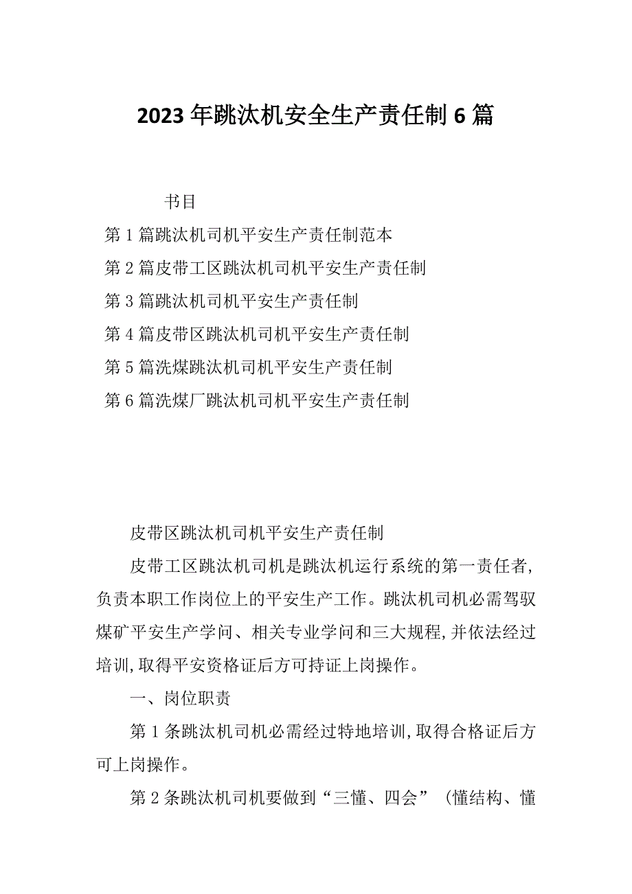 2023年跳汰机安全生产责任制6篇_第1页