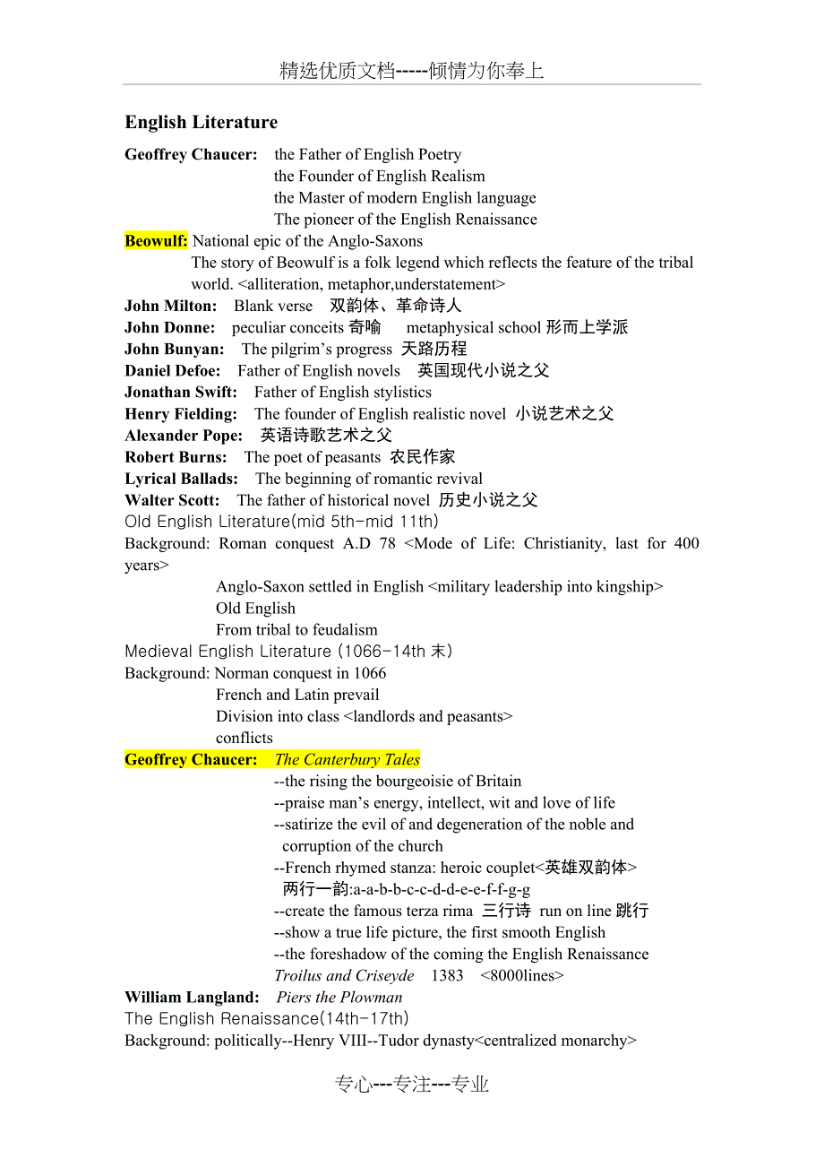 英美文学史(作家及作品)_第1页