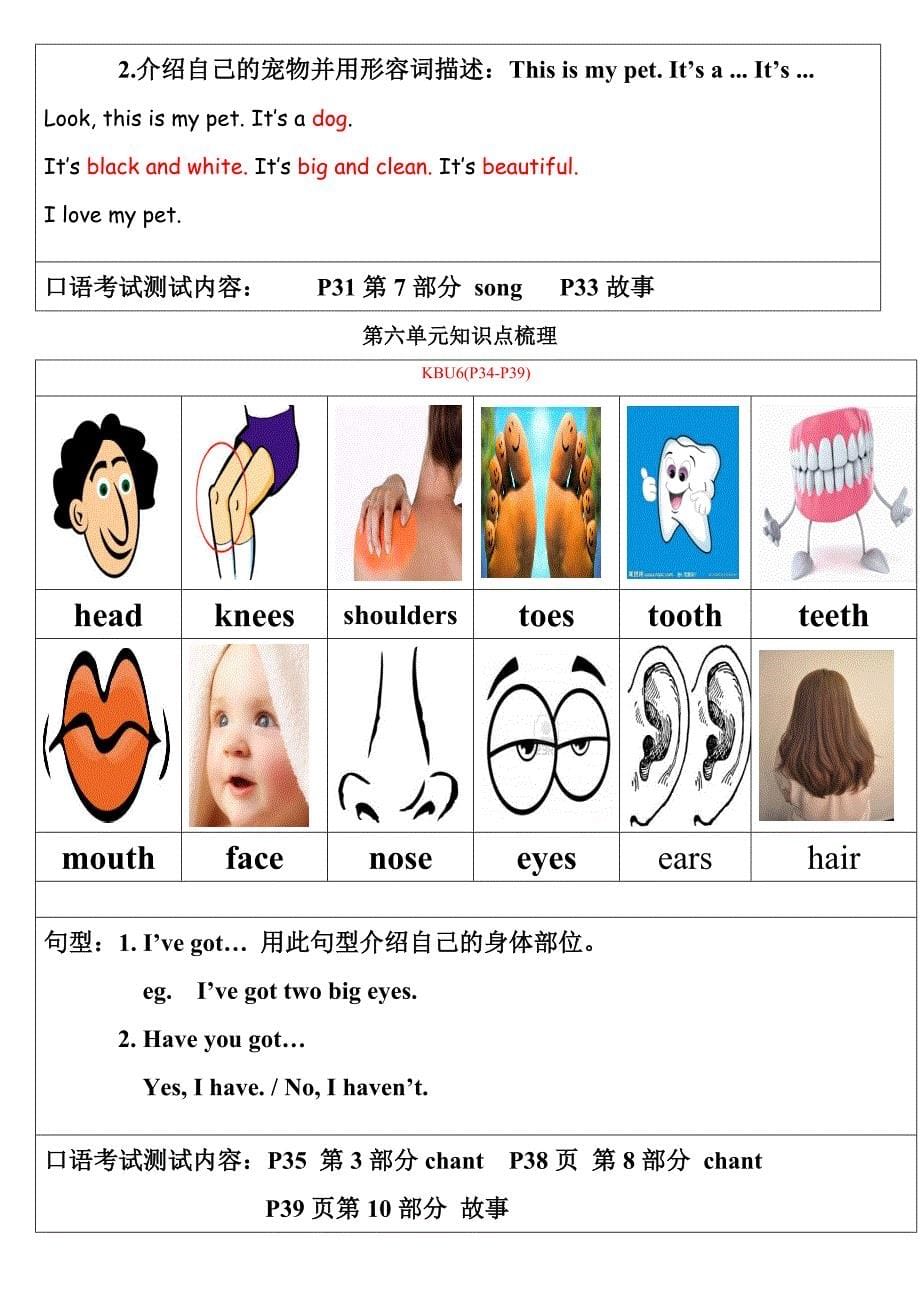 剑桥国际少儿英语KB2(1-6单元知识梳理).doc_第5页