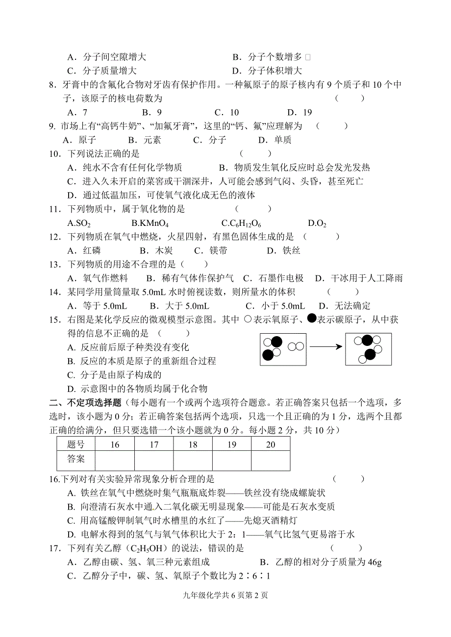 201211上学期扬州市武坚中学初三化学期中试卷_第2页