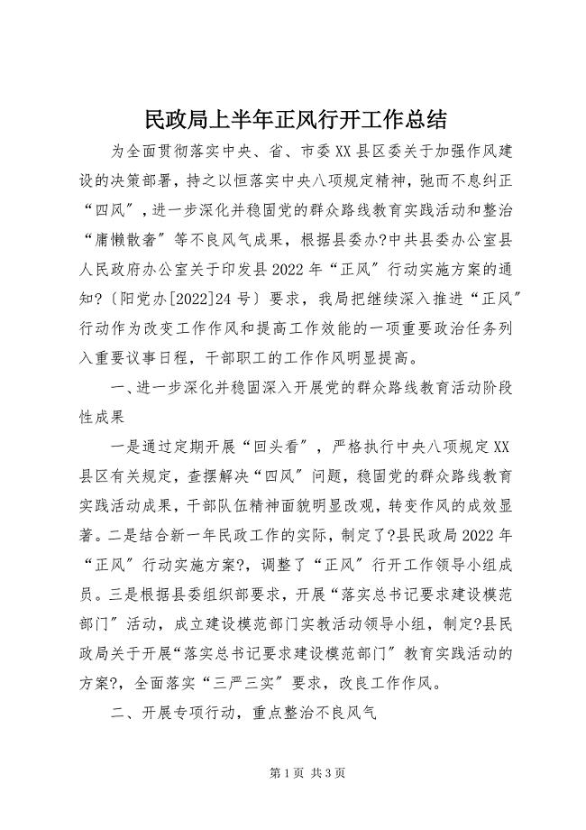 2023年民政局上半年正风行动工作总结.docx