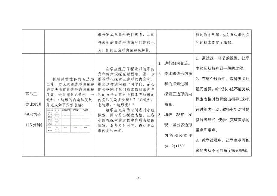 全国初中数学优秀课一等奖多边形的内角和与外角和--教学设计（陈艳飞）_第5页