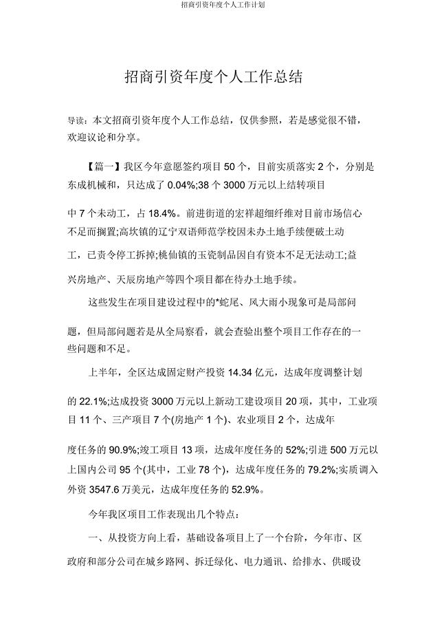 招商引资年度个人工作计划.docx