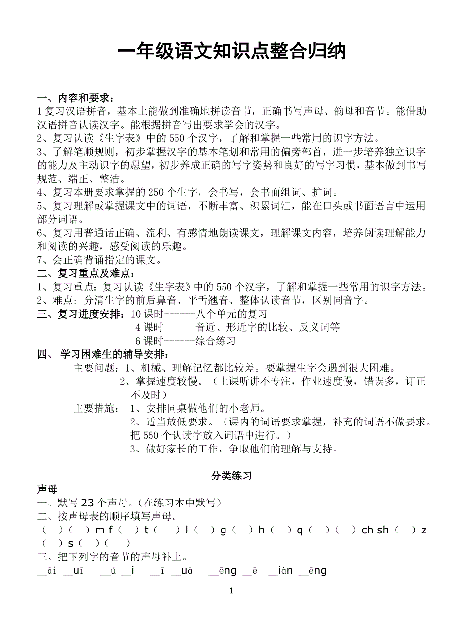 语文S版一年级上册知识点整合.doc_第1页