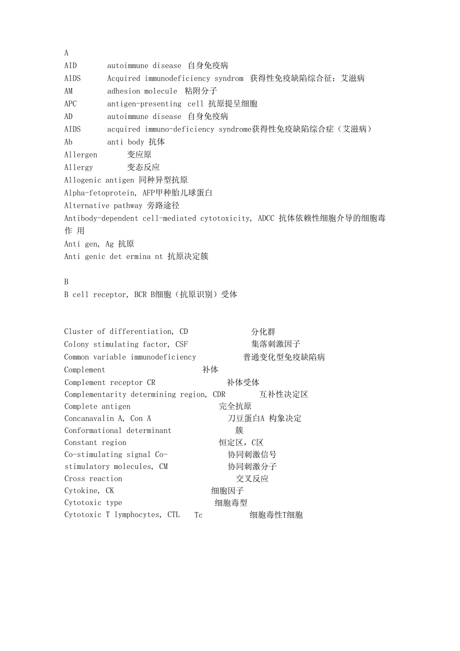 医学免疫学英文缩写_第1页