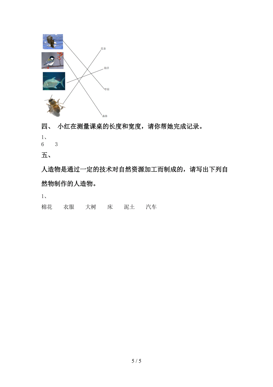 湘教版一年级科学上册期中考试卷及答案【A4版】.doc_第5页