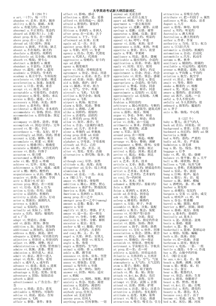 2023年大学英语四级词汇表大小_第1页