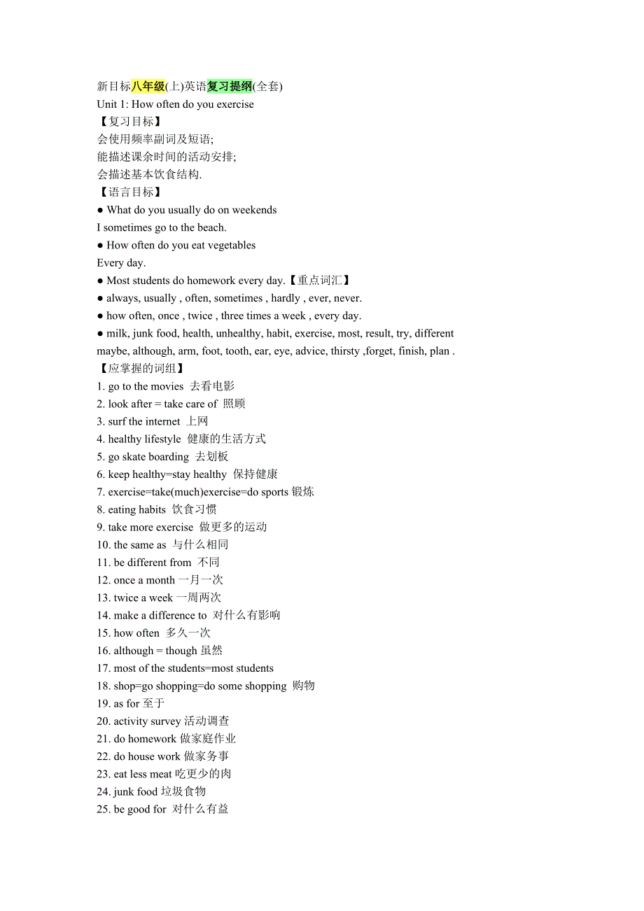 新目标八年级上英语复习提纲全套_第2页