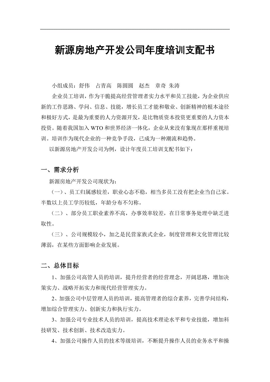 新源房地产公司年度员工培训计划书_第1页