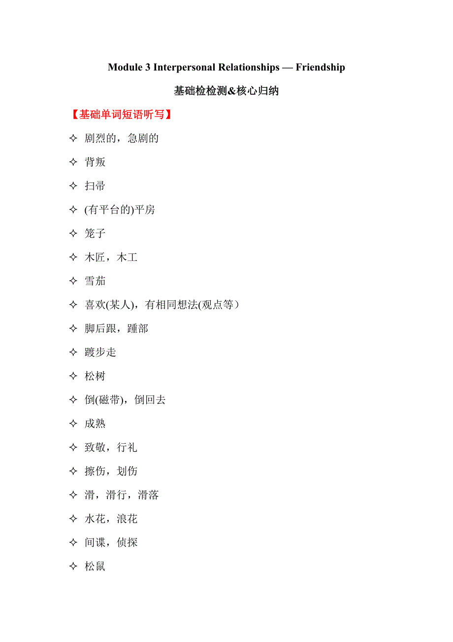 高考英语一轮复习 外研版选修六 Module 3 Interpersonal Relationships — Friendship基础检检测&amp;核心归纳.doc_第1页