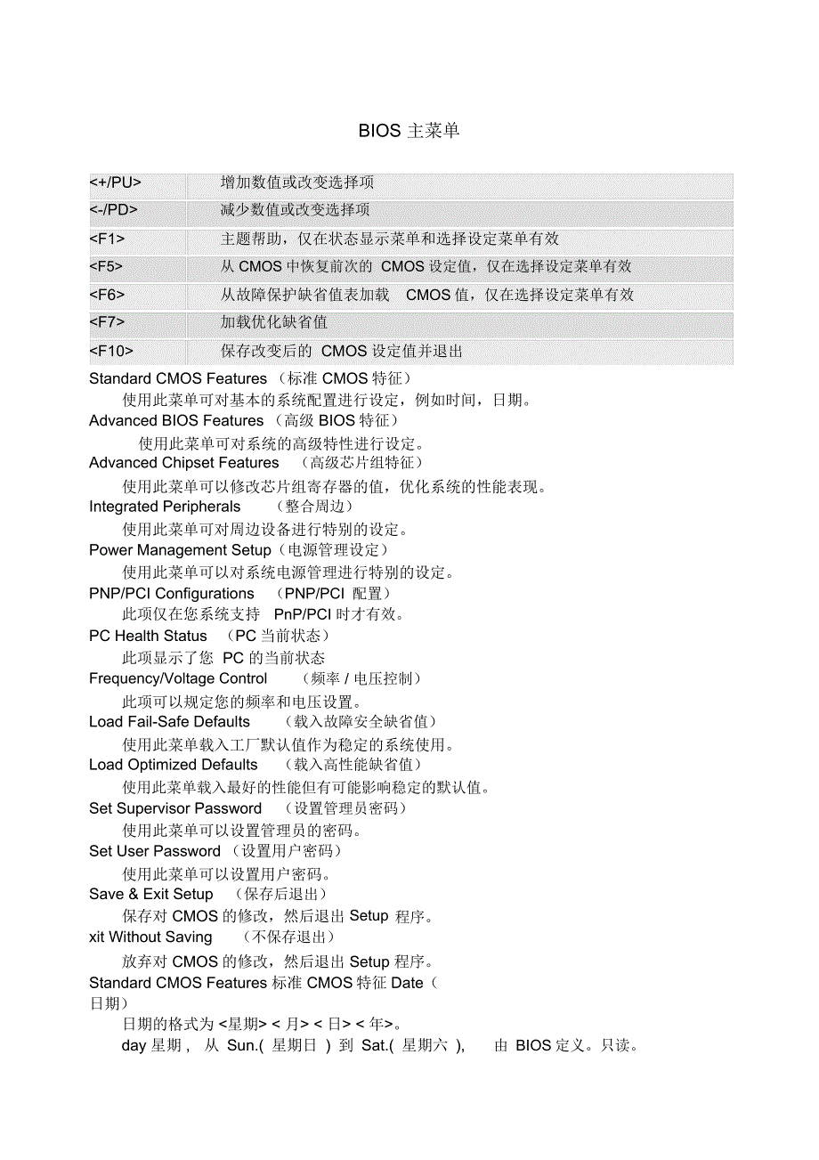 BIOS菜单详解及中英文对照表_第1页