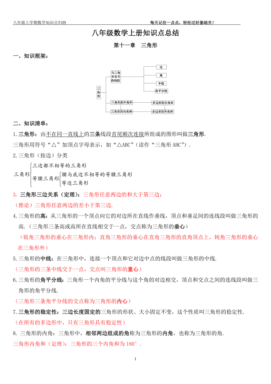 人教版八年级数学上学期数学知识点归纳_第1页