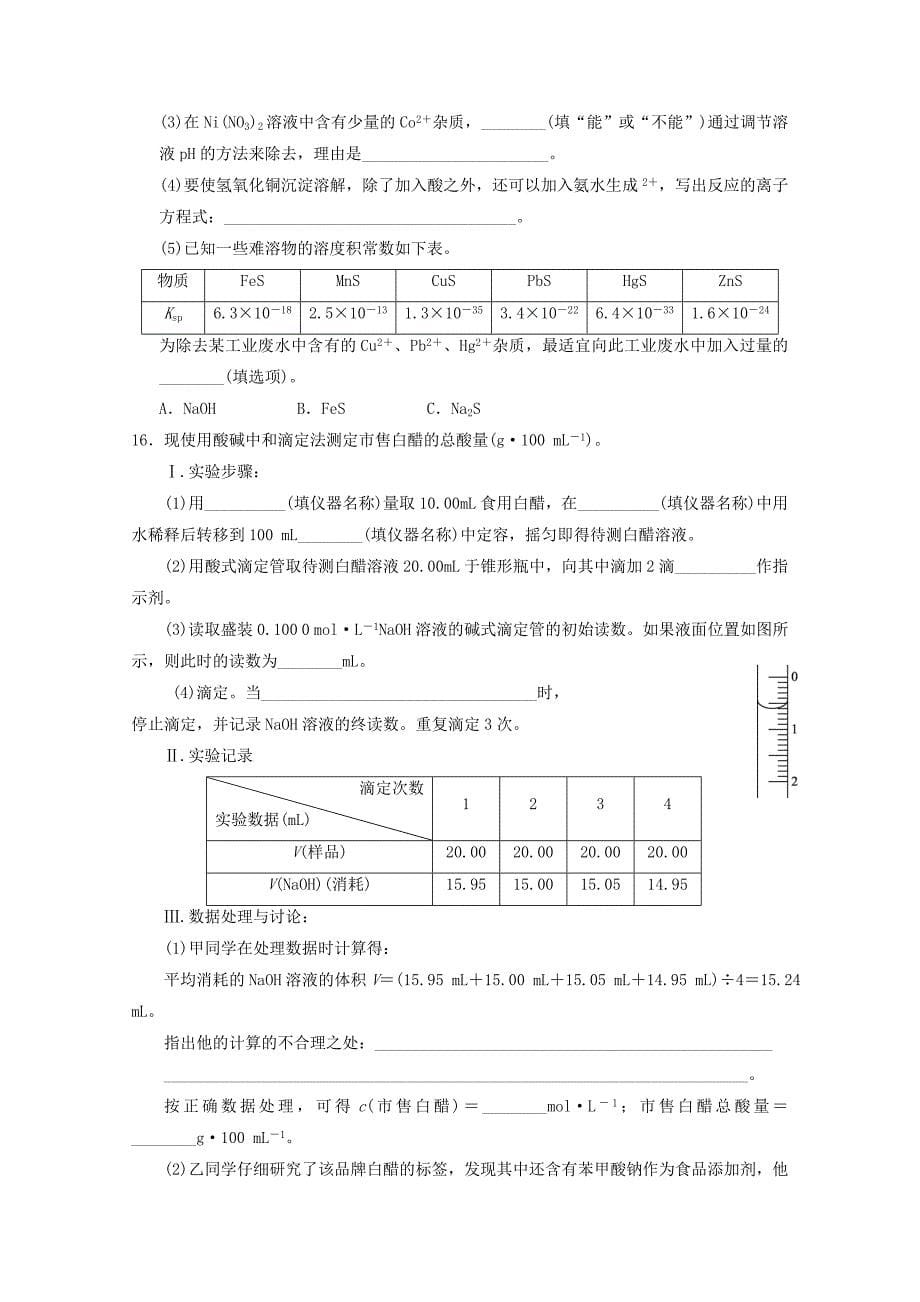 精品福建省漳州市高二化学苏教版选修4：专题3溶液中的离子反应专题训练 Word版含答案_第5页