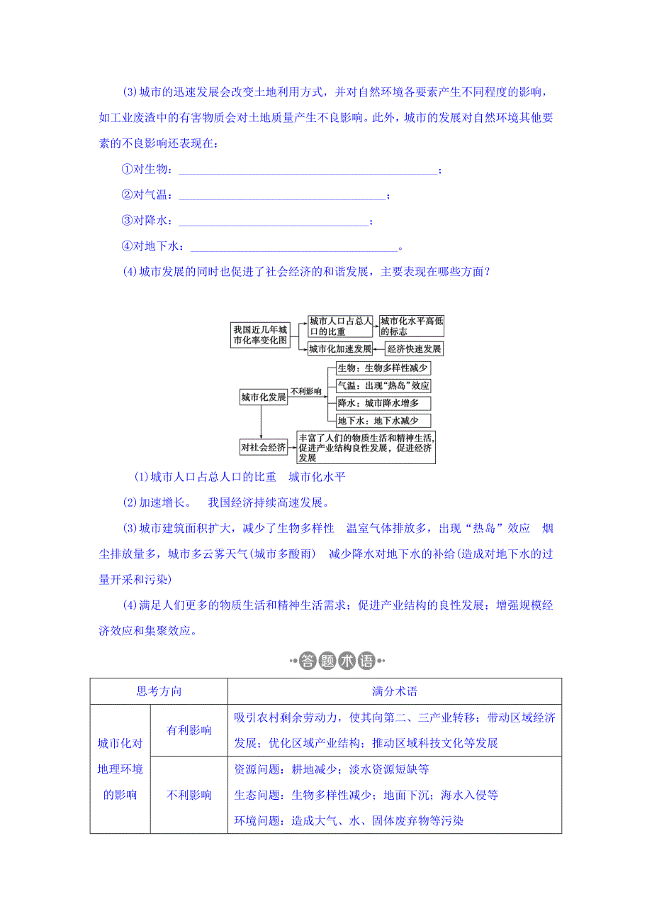 高考地理大一轮复习文档：第七章　城市与城市化 章末综合提升 Word版含答案_第2页