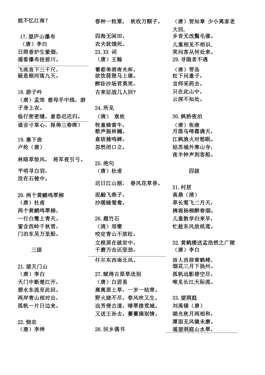 古诗文考级内容(1)_第2页