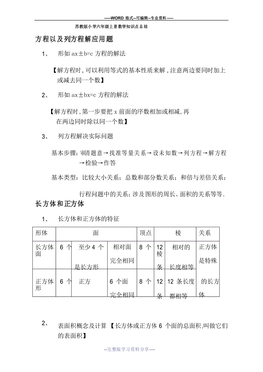 苏教版小学六年级上册数学知识点总结_第1页