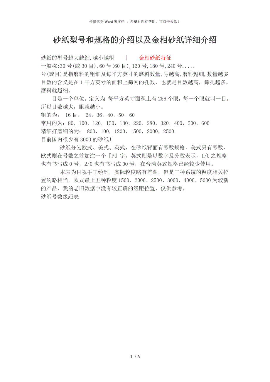 砂纸型号和规格的介绍以及金相砂纸详细介绍_第1页