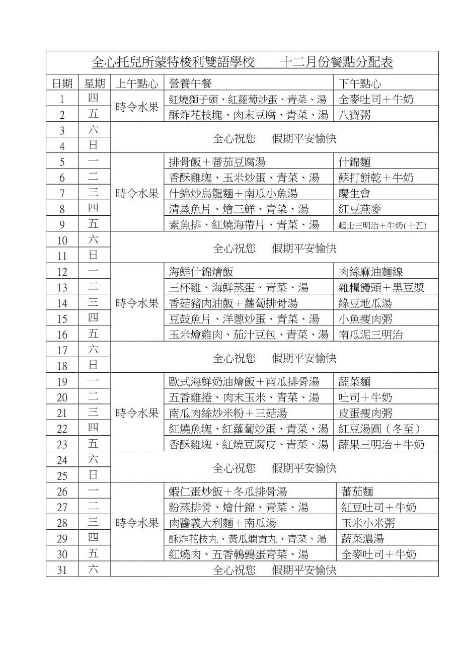 全心托儿所蒙特梭利双语学校 八月份餐点分配表.docx_第5页