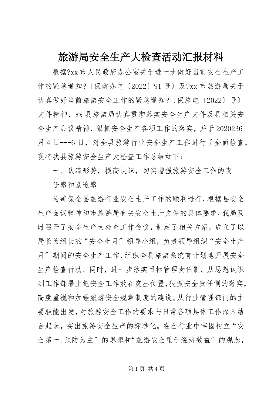 2023年旅游局安全生产大检查活动汇报材料.docx_第1页