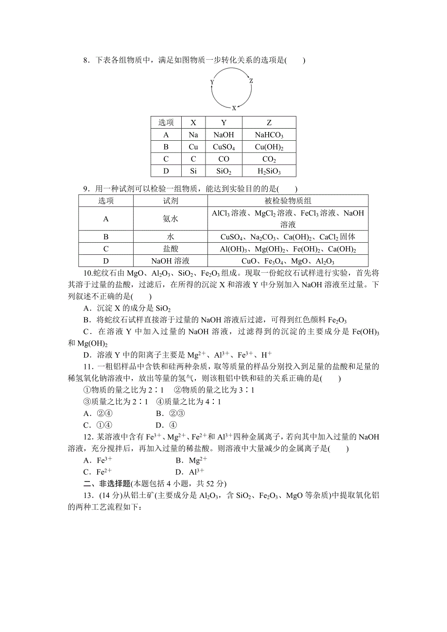 最新高一化学苏教版必修1：专题质量检测三 从矿物到基础材料 Word版含解析_第2页