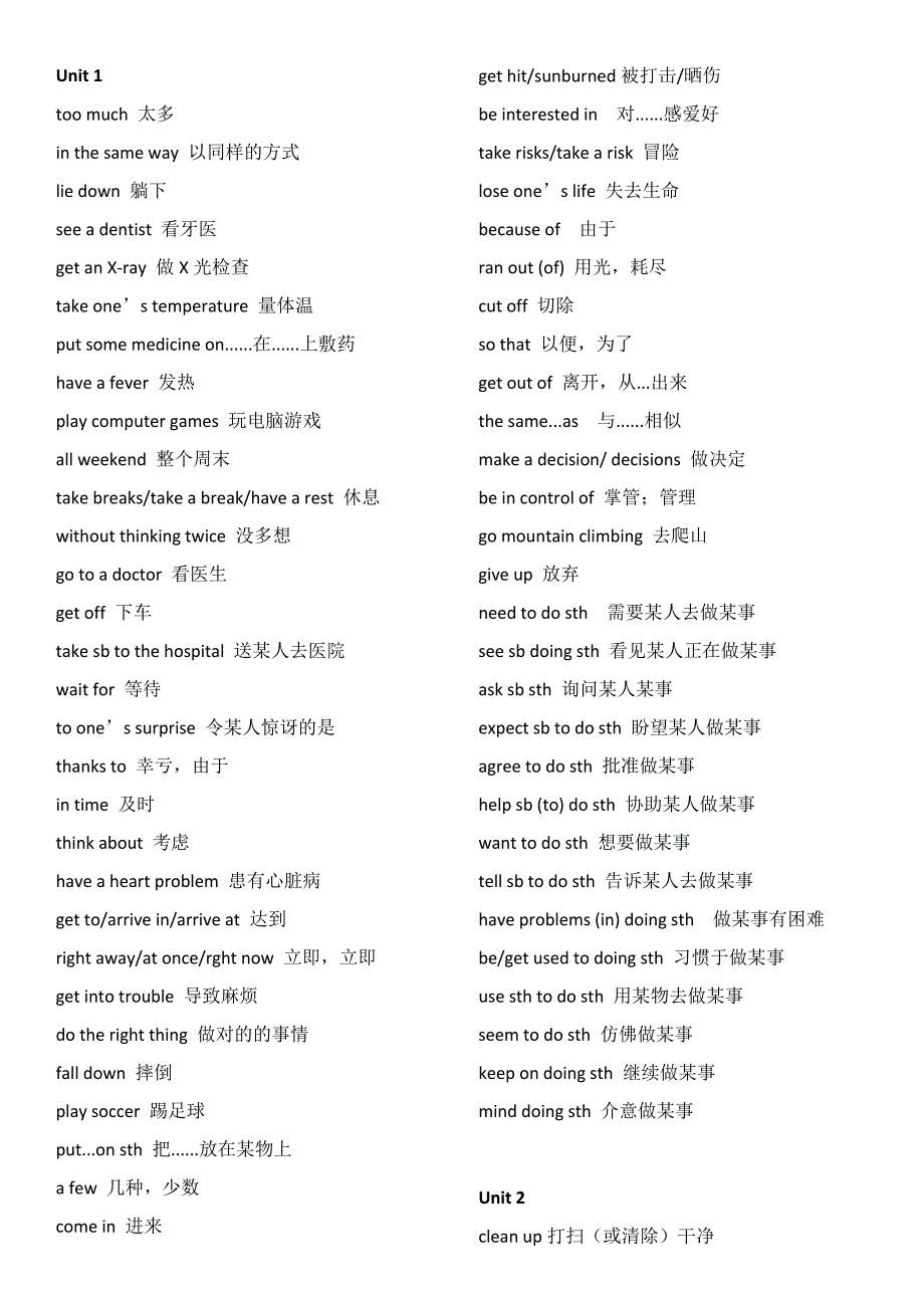 人教版八年级下册英语重点词组句型_第1页