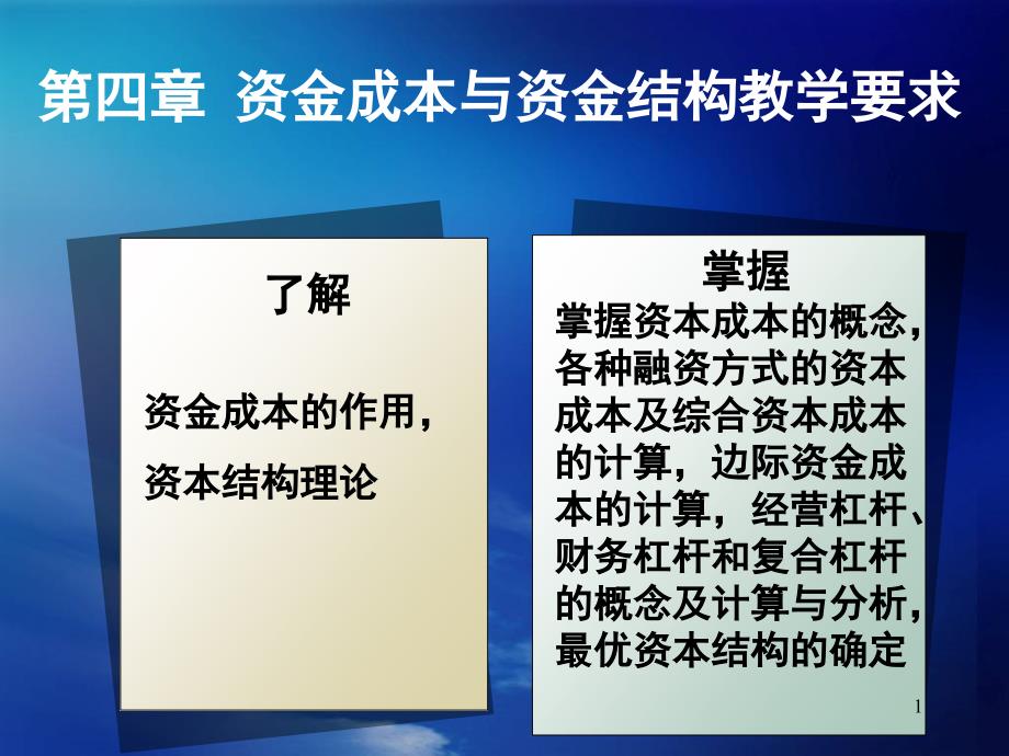 财务管理第四章资金成本与资金结构教学要求_第1页