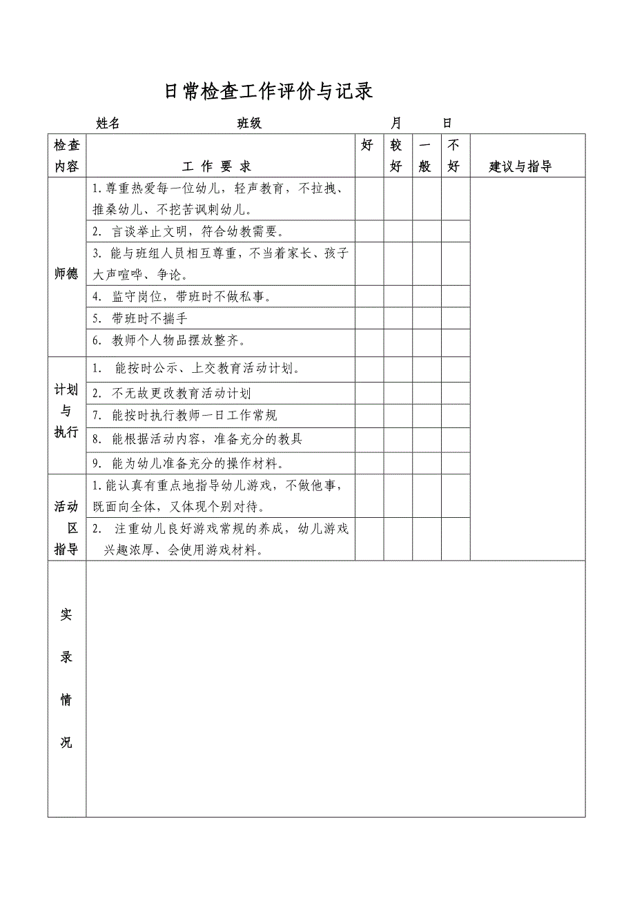 幼儿园日常检查工作评价与记录_第1页