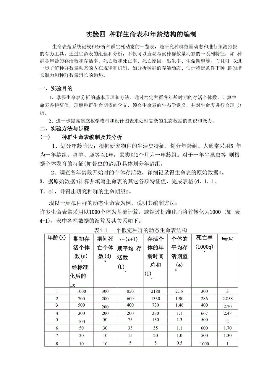 实验四种群生命表和年龄结构的编制及存活曲线_第1页