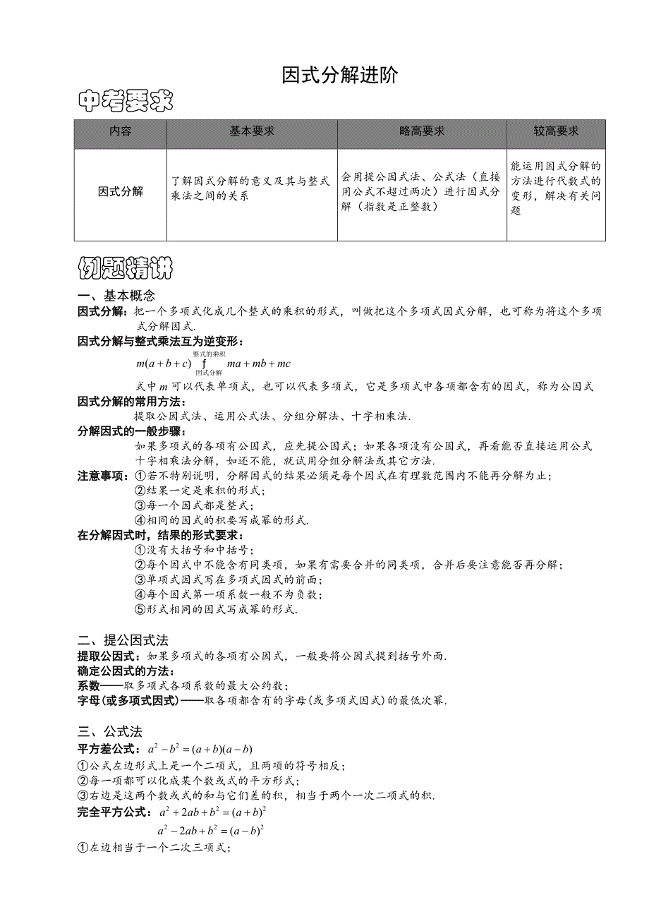 八年级数学因式分解进阶练习题含答案_第1页