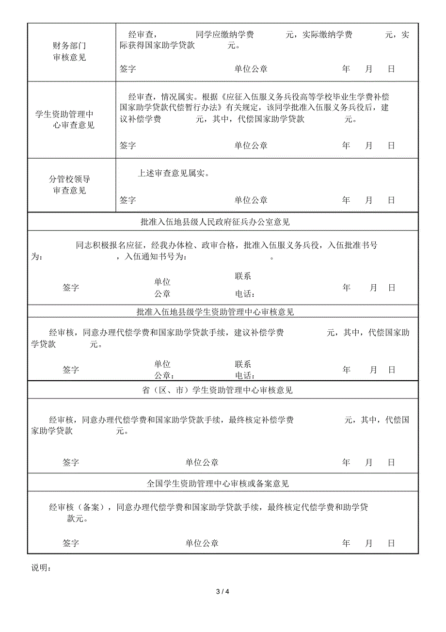 高校大学生应征入伍学费补偿申请表_第3页