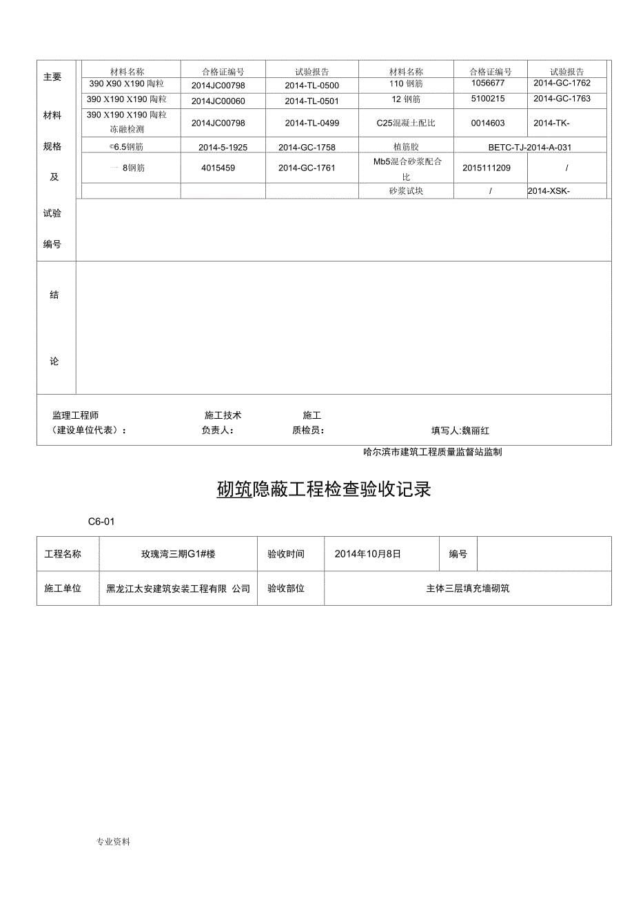 砌筑隐蔽工程检查验收记录_第5页