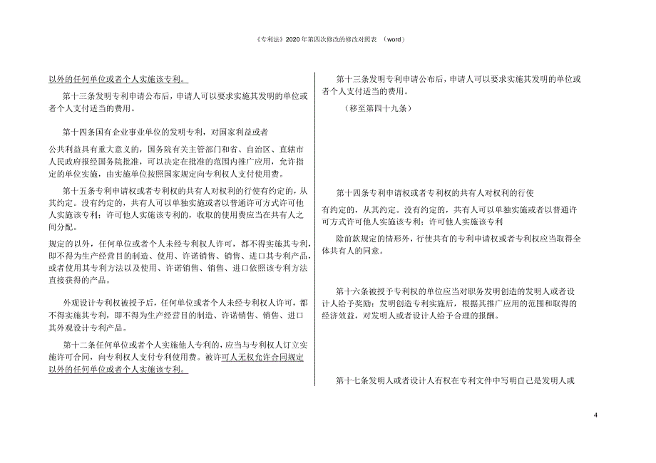 《专利法》2020年第四次修改的修改对照表_第4页