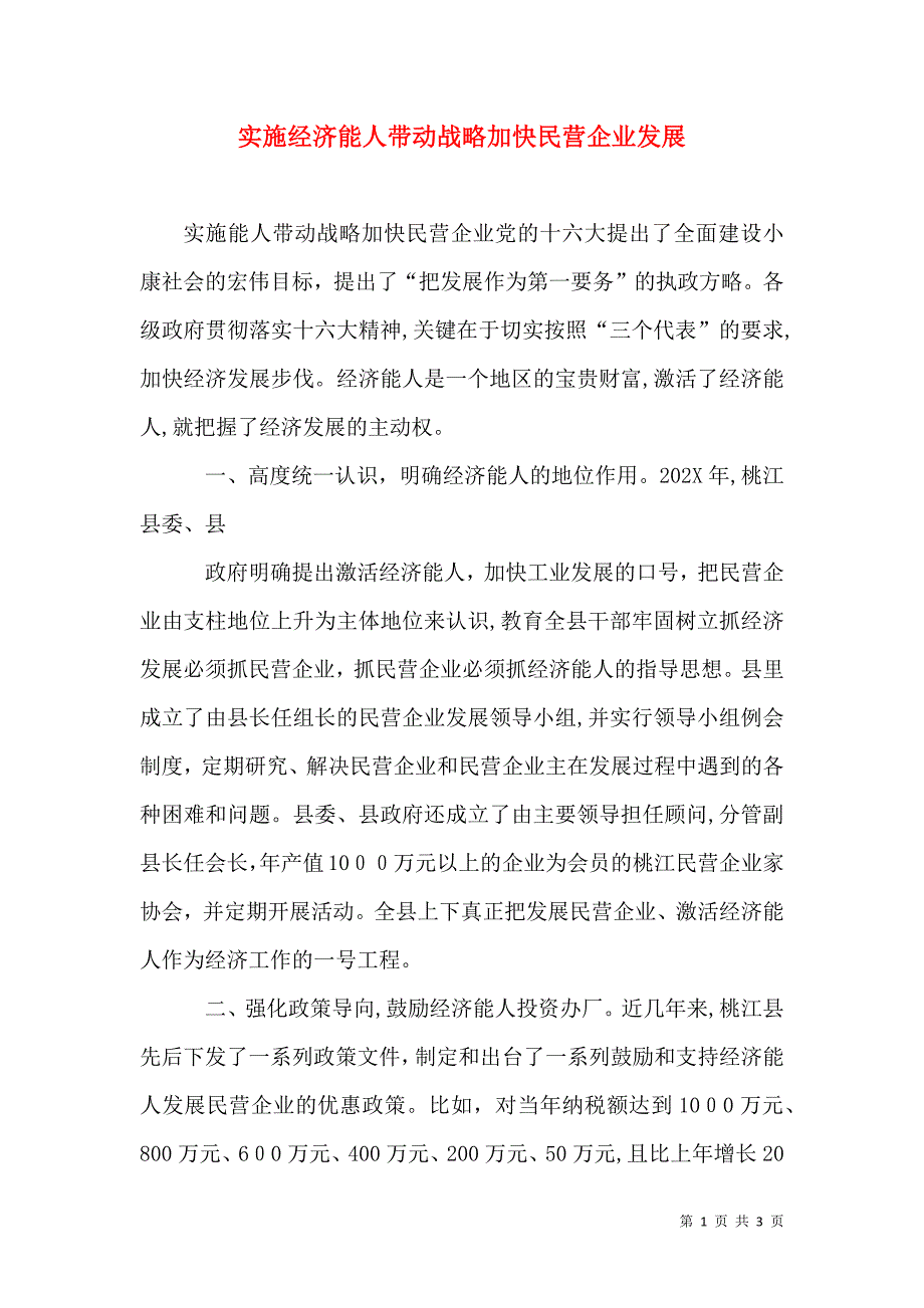 实施经济能人带动战略加快民营企业发展_第1页