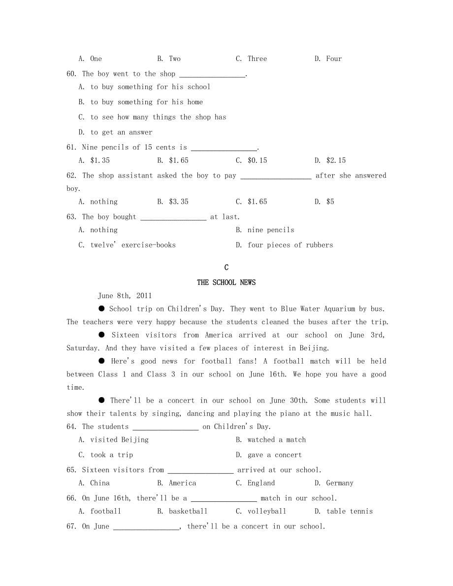 七年级英语上册Unit 7 How much are these socks同步练习 人教新目标版 精修版_第5页