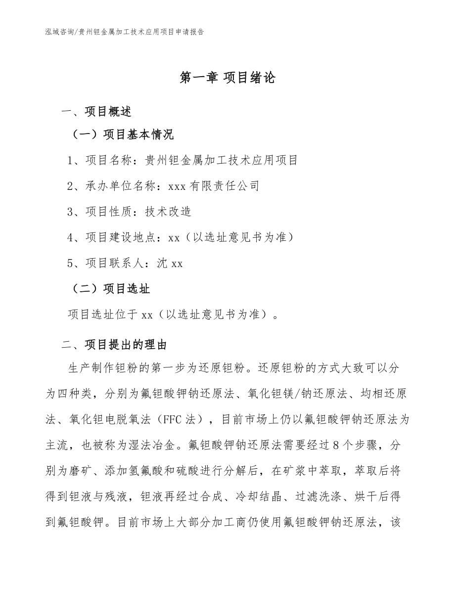 贵州钽金属加工技术应用项目申请报告模板范本_第5页